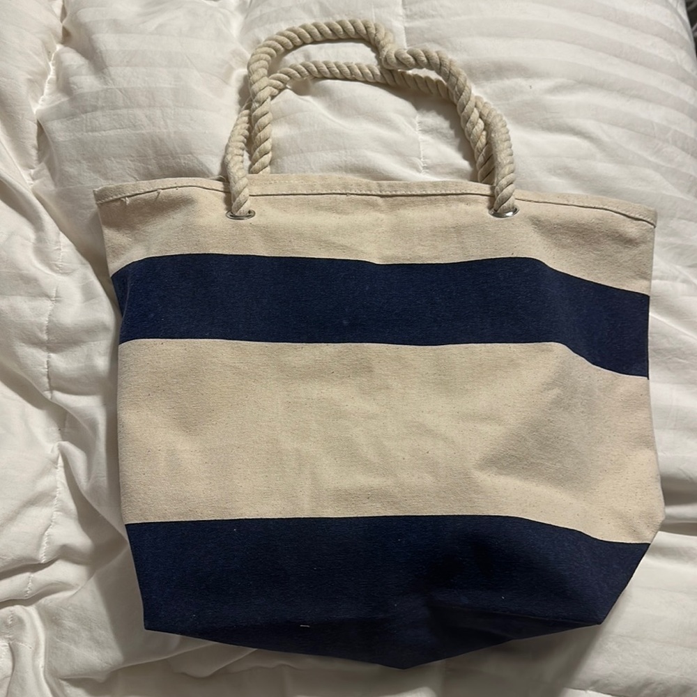 NWT - Leeds - Navy & Beige Striped Tote Bag